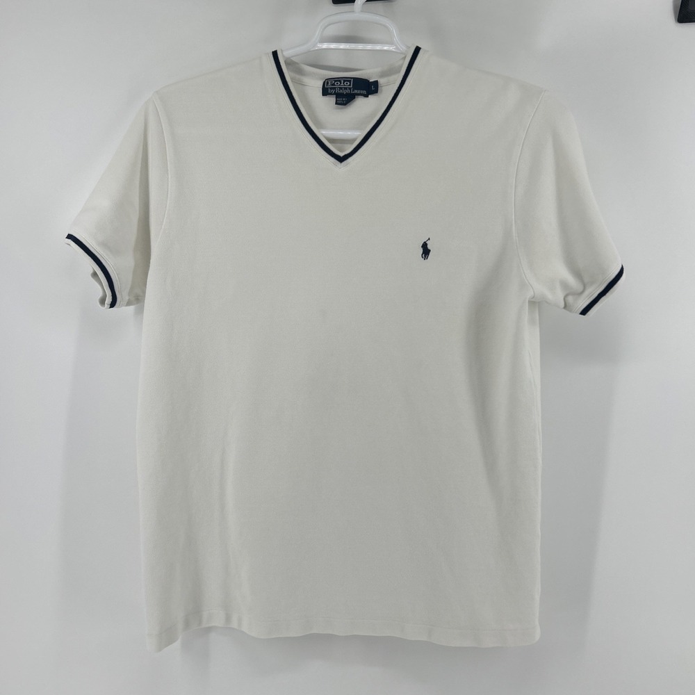 Polo Ralph Lauren T Shirt Men's Large White USA Preppy Navy Pony Logo Casual